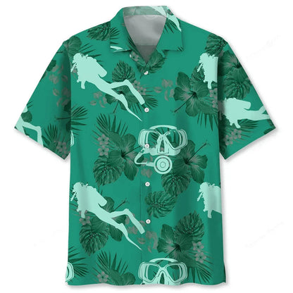 Scuba Diving Kelly Green Hawaiian Shirt, custom shirt gift for men