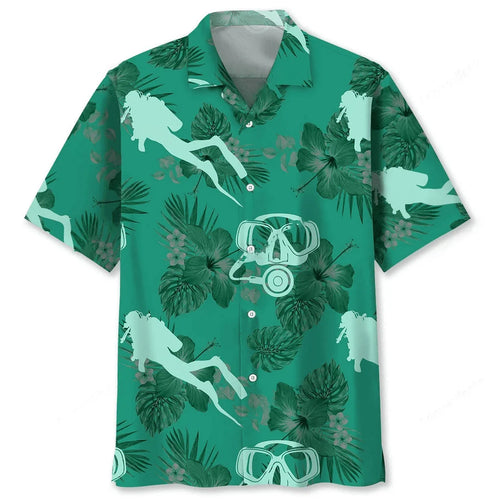 Scuba Diving Kelly Green Hawaiian Shirt, custom shirt gift for men