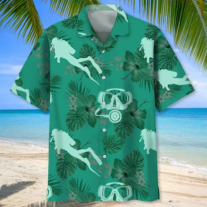 Scuba Diving Kelly Green Hawaiian Shirt, custom shirt gift for men (view 2)