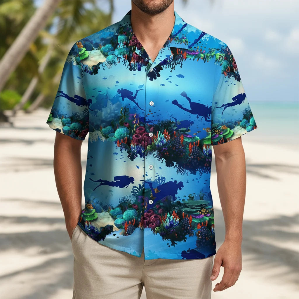Scuba Diving Light Ocean Hawaiian Shirt, custom shirt gift for men
