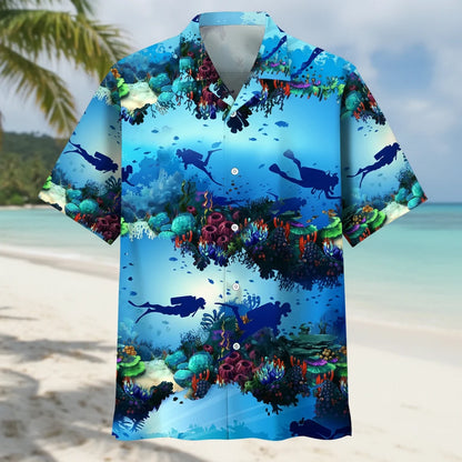 Scuba Diving Light Ocean Hawaiian Shirt, custom shirt gift for men (view 2)
