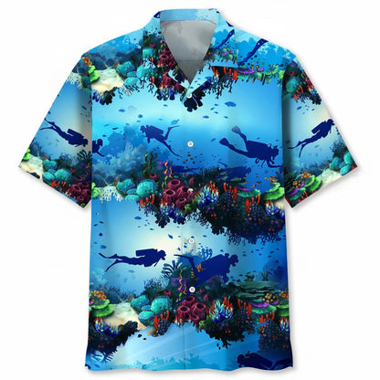 Scuba Diving Light Ocean Hawaiian Shirt, custom shirt gift for men (view 3)