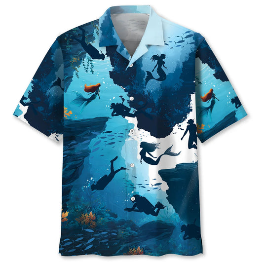 Scuba Diving Mermaid Hawaiian Shirt, custom shirt gift for men