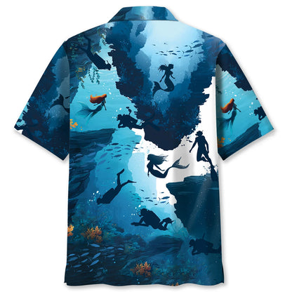 Scuba Diving Mermaid Hawaiian Shirt, custom shirt gift for men (view 2)