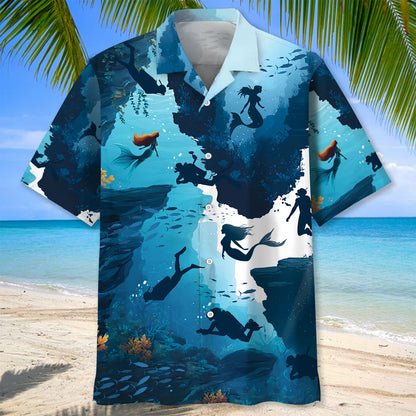 Scuba Diving Mermaid Hawaiian Shirt, custom shirt gift for men (view 3)