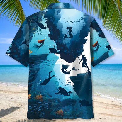 Scuba Diving Mermaid Hawaiian Shirt, custom shirt gift for men (view 4)