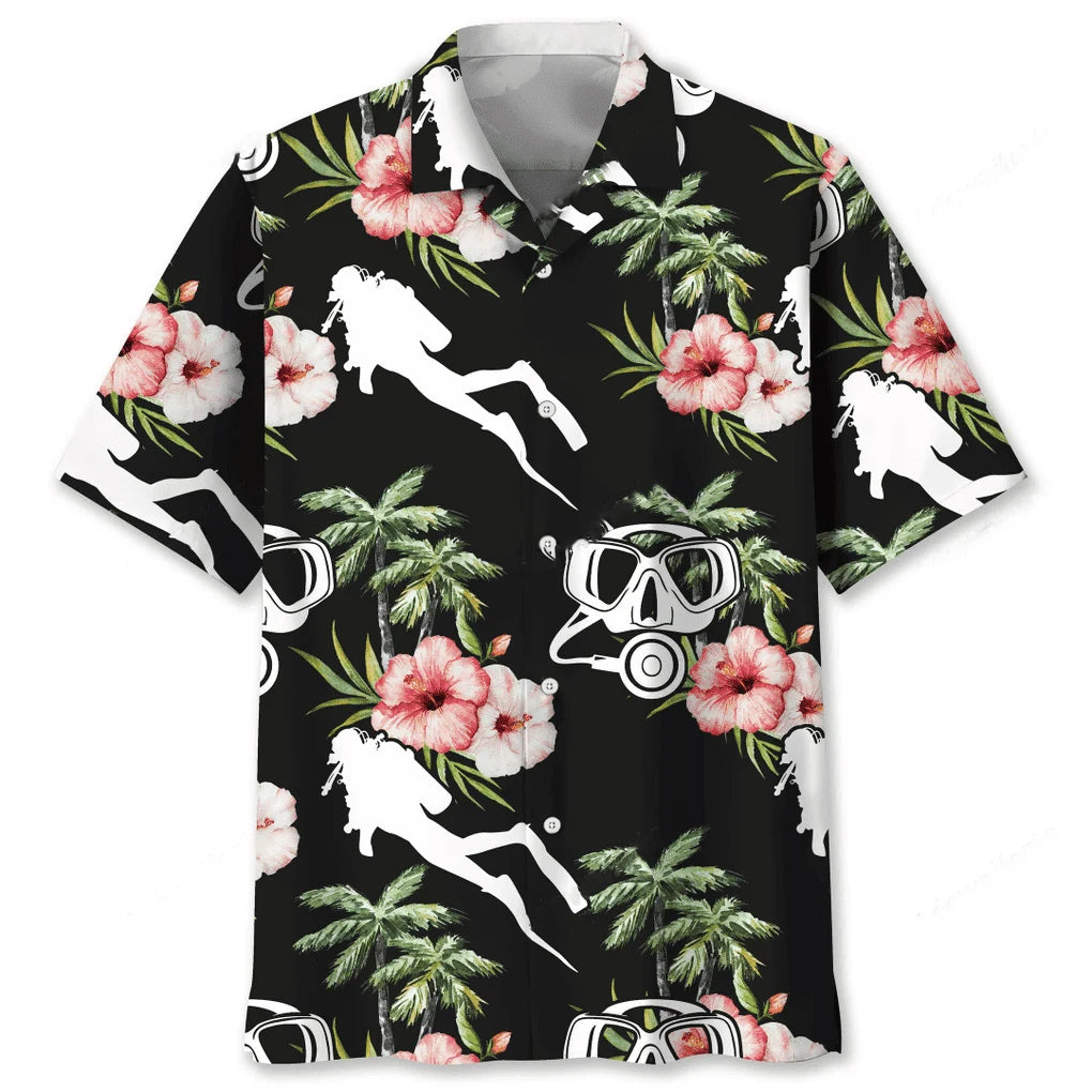 Scuba Diving Nature Flower Hawaiian Shirt, custom shirt gift for men