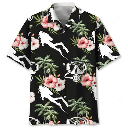 Scuba Diving Nature Flower Hawaiian Shirt, custom shirt gift for men