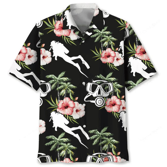 Scuba Diving Nature Flower Hawaiian Shirt, custom shirt gift for men