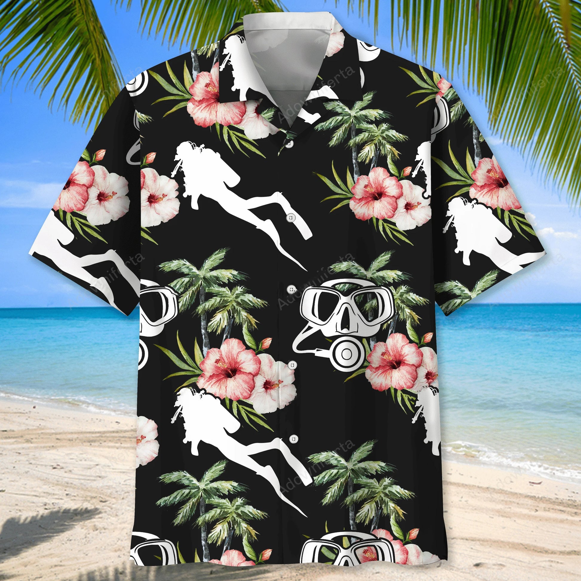 Scuba Diving Nature Flower Hawaiian Shirt, custom shirt gift for men (view 2)