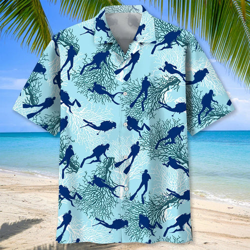 Scuba Diving Ocean Light Hawaiian Shirt, custom shirt gift for men