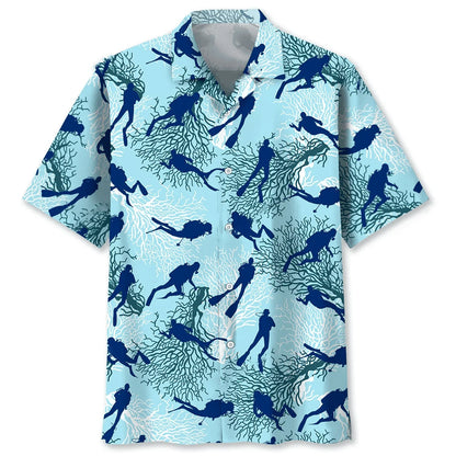Scuba Diving Ocean Light Hawaiian Shirt, custom shirt gift for men (view 4)