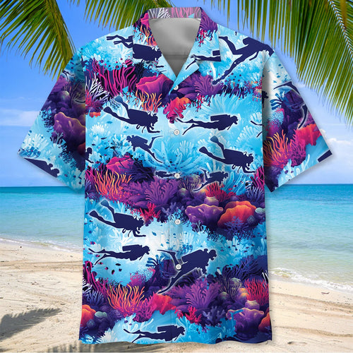 Scuba Diving Reef Explorer Hawaiian Shirt, custom shirt gift for men