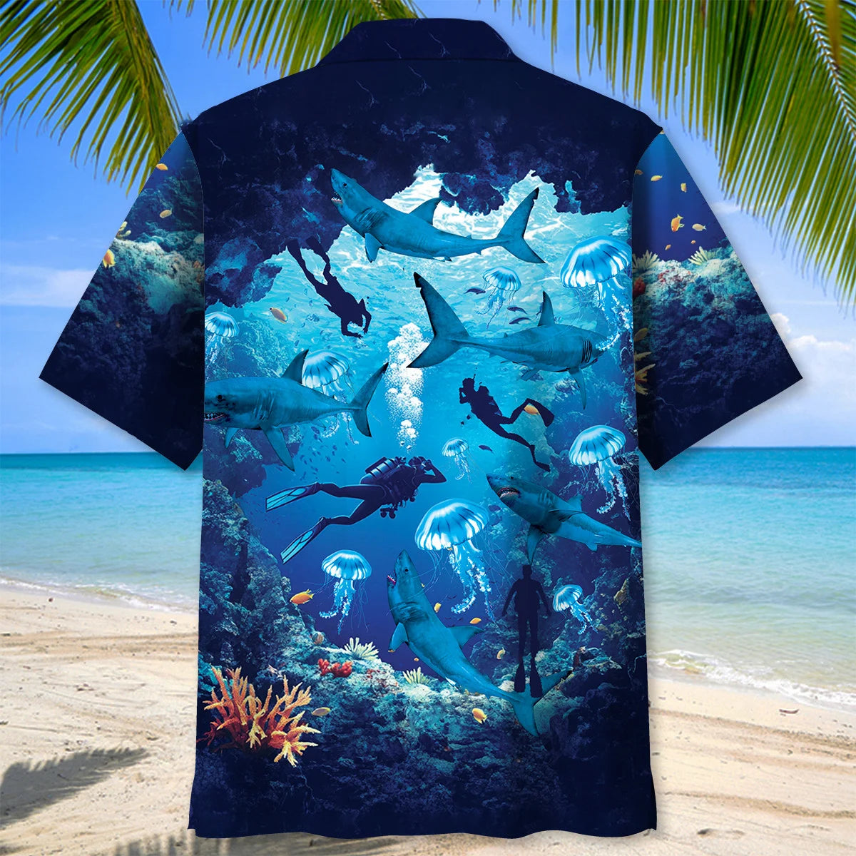 Scuba Diving Shark Hawaiian Shirt, custom shirt gift for men (view 4)