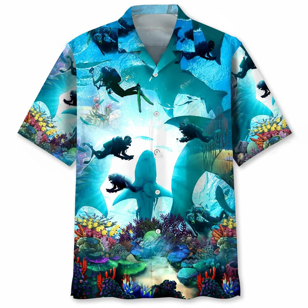 Scuba Diving Shark Hawaiian Shirt, custom shirt gift for men (view 5)