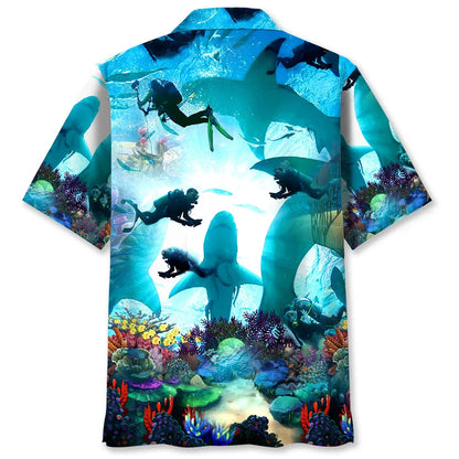 Scuba Diving Shark Hawaiian Shirt, custom shirt gift for men (view 7)
