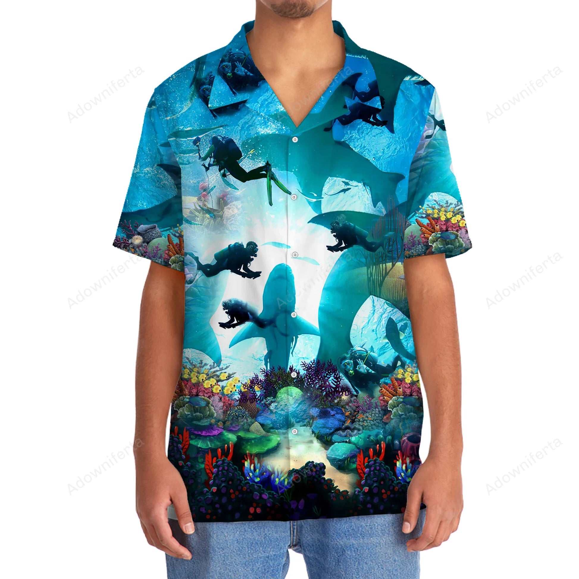 Scuba Diving Shark Hawaiian Shirt, custom shirt gift for men (view 8)