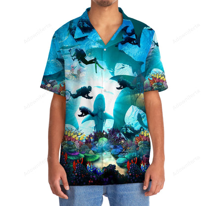 Scuba Diving Shark Hawaiian Shirt, custom shirt gift for men (view 8)