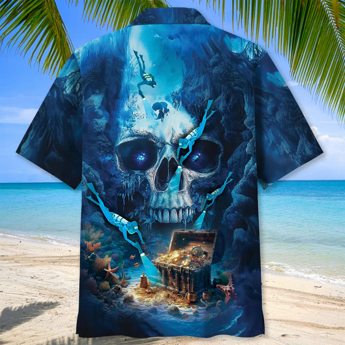 Scuba Diving Skull Cave Hawaiian Shirt, custom shirt gift for men (view 4)