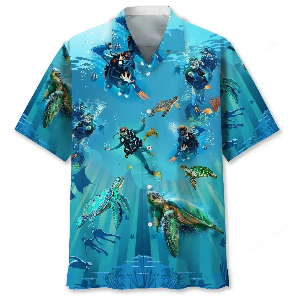Scuba Diving Turtle Hawaiian Shirt, custom shirt gift for men