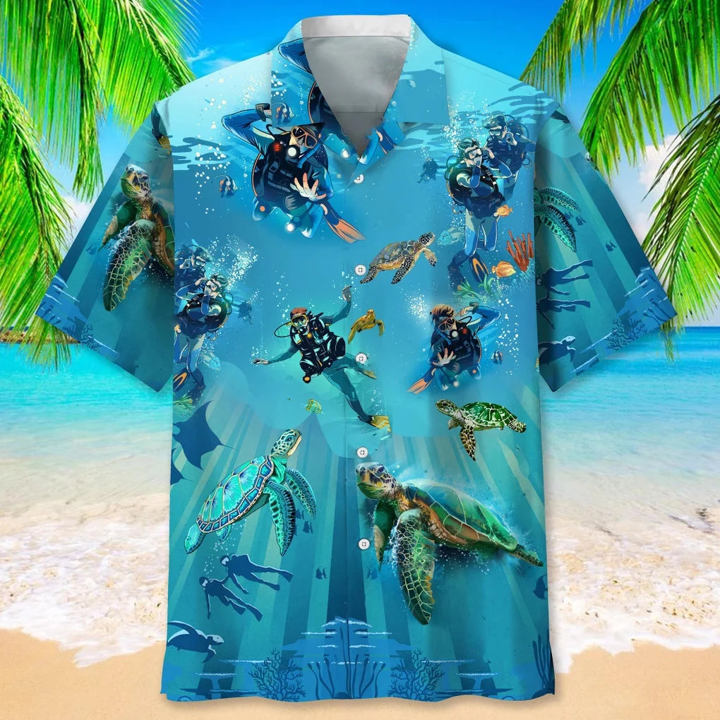 Scuba Diving Turtle Hawaiian Shirt, custom shirt gift for men (view 2)