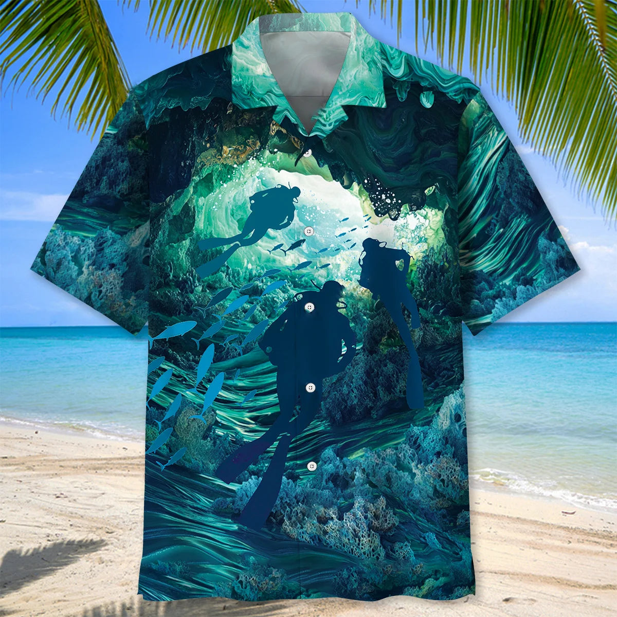 Scuba Diving Underwater Cave Hawaiian Shirt, custom shirt gift for men (view 3)