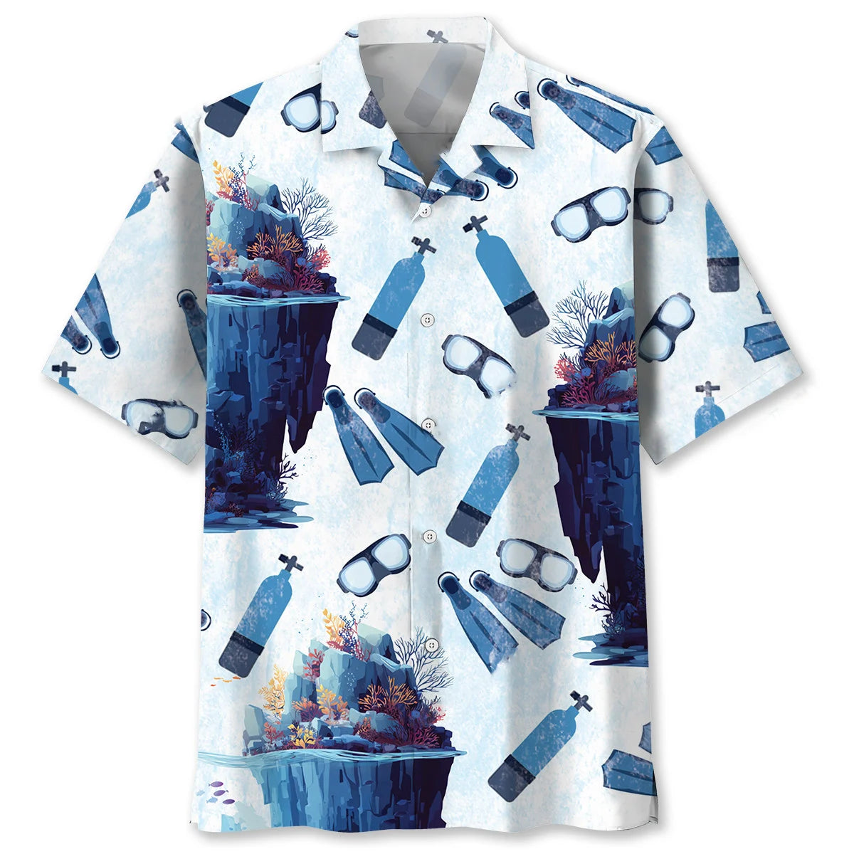 Scuba Diving Underwater Cliff Hawaiian Shirt, custom shirt gift for men
