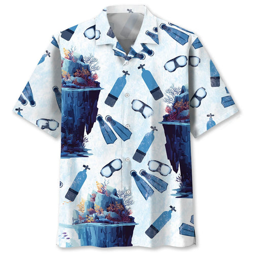 Scuba Diving Underwater Cliff Hawaiian Shirt, custom shirt gift for men