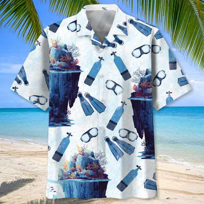 Scuba Diving Underwater Cliff Hawaiian Shirt, custom shirt gift for men (view 3)