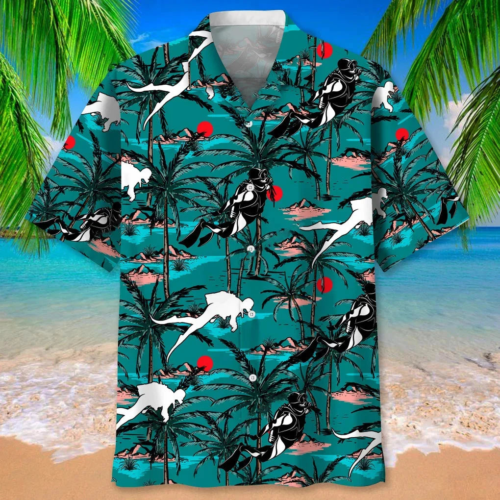 Scuba Diving Vintage Hawaiian Shirt, custom shirt gift for men (view 6)