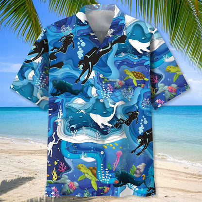 Scuba Diving Whale Hawaiian Shirt, custom shirt gift for men