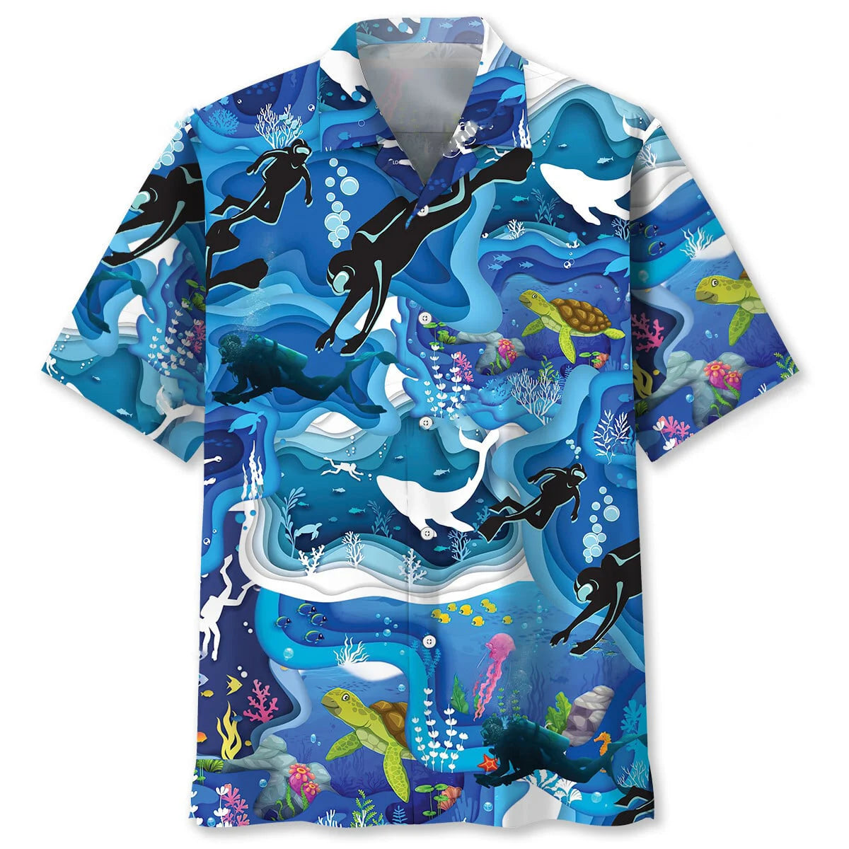 Scuba Diving Whale Hawaiian Shirt, custom shirt gift for men (view 2)