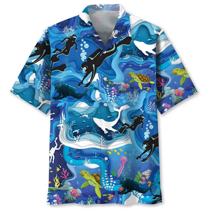 Scuba Diving Whale Hawaiian Shirt, custom shirt gift for men (view 2)