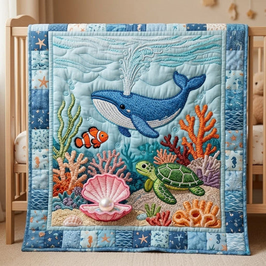 Sea Life Quilt Blanket - Quilted Blanket by OtterMia