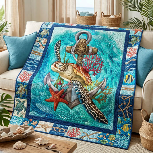 Sea Turtle Anchor Quilt Blanket