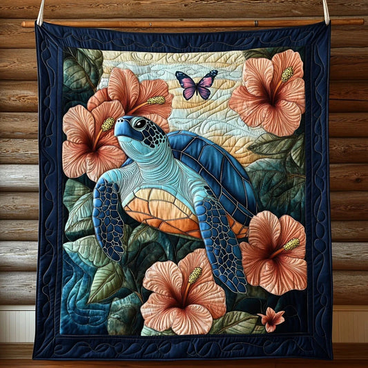 Sea Turtle Hibiscus Quilt Blanket