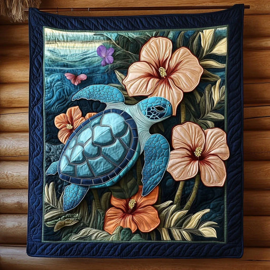 Sea Turtle Hibiscus Quilt Blanket