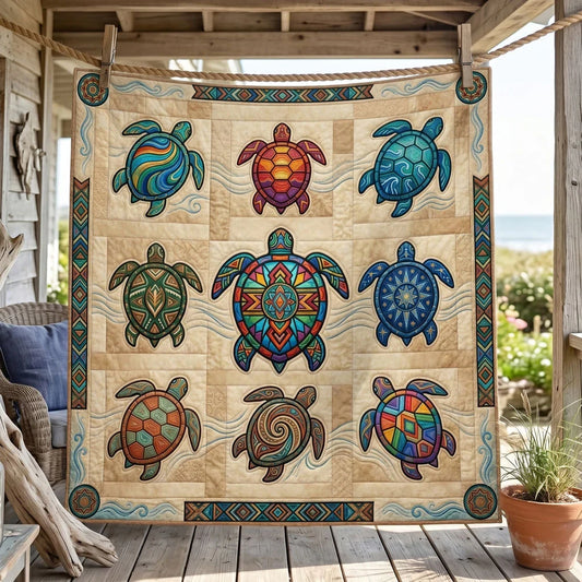 Sea Turtle Mosaic Quilt Blanket