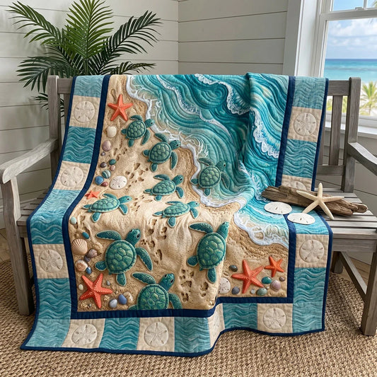Sea Turtle Shoreline Quilt Blanket