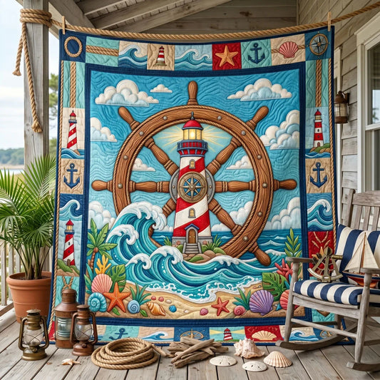 Seaside Captain Wheel Quilt Blanket