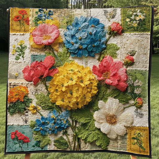 Sepia Postal Blossoms Quilt Blanket
