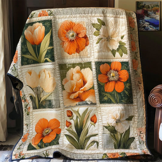 Sepia Stamp Florals Quilt Blanket