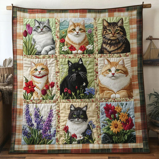 Serene Garden Cat Quilt Blanket