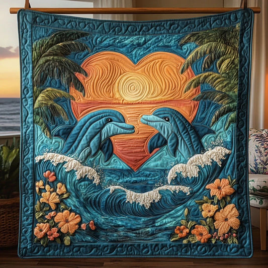 Serenity Sea Dolphins Quilt Blanket