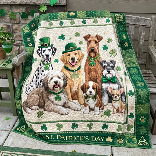 Shamrock Puppy Patchwork Quilt Blanket