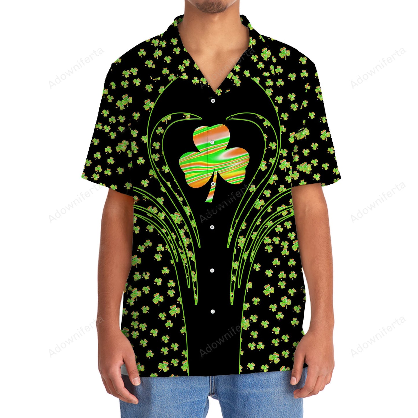Shamrock Irish St Patrick Day Hawaiian Shirt, custom shirt gift for men (view 4)