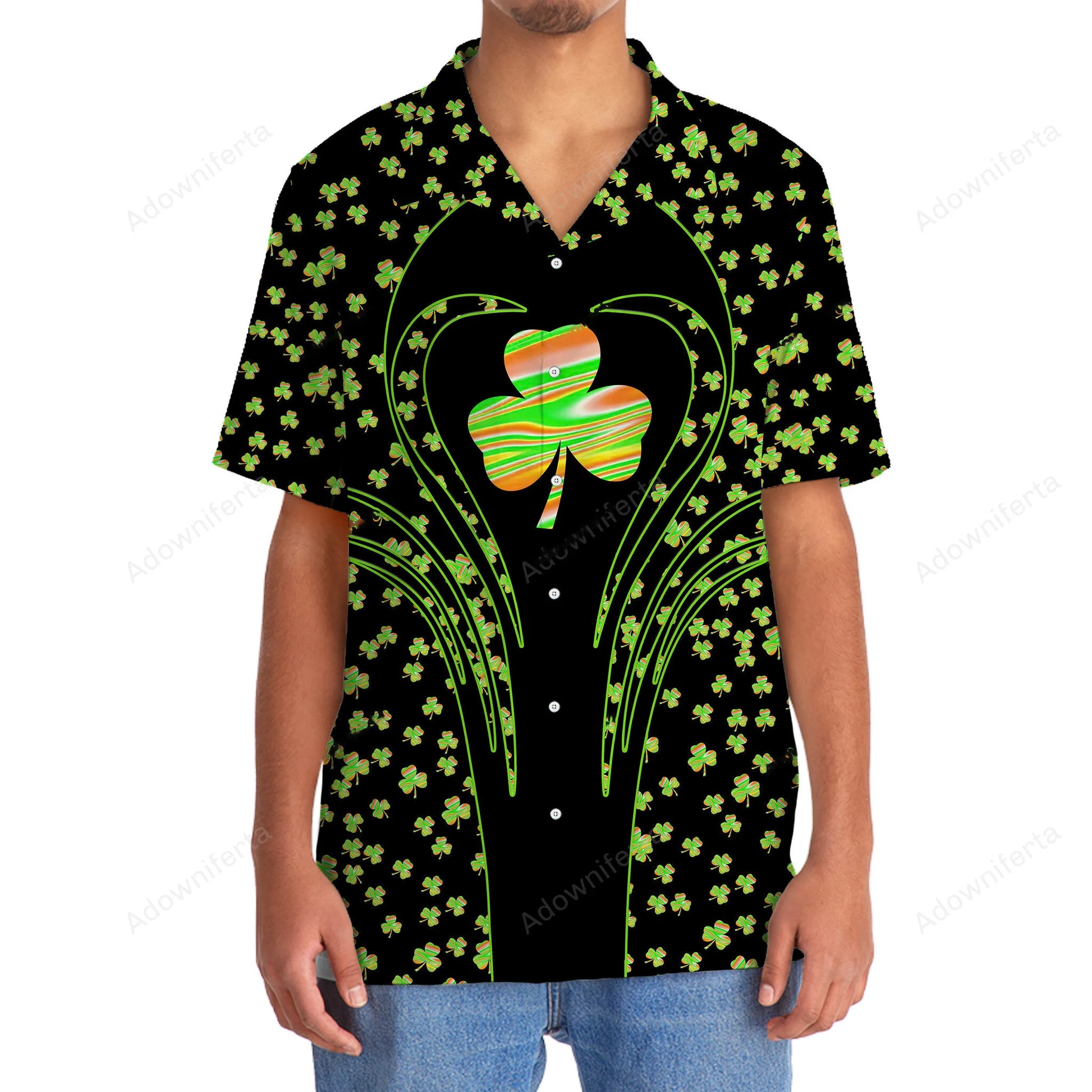 Shamrock Irish St Patrick Day Hawaiian Shirt, custom shirt gift for men (view 4)