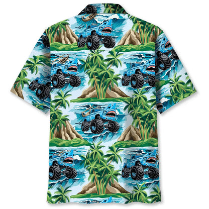 Shark Monster Truck Beach Hawaiian Shirt, custom shirt gift for men