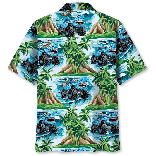 Shark Monster Truck Beach Hawaiian Shirt, custom shirt gift for men