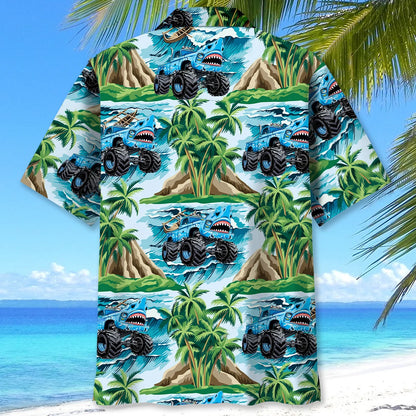 Shark Monster Truck Beach Hawaiian Shirt, custom shirt gift for men (view 2)